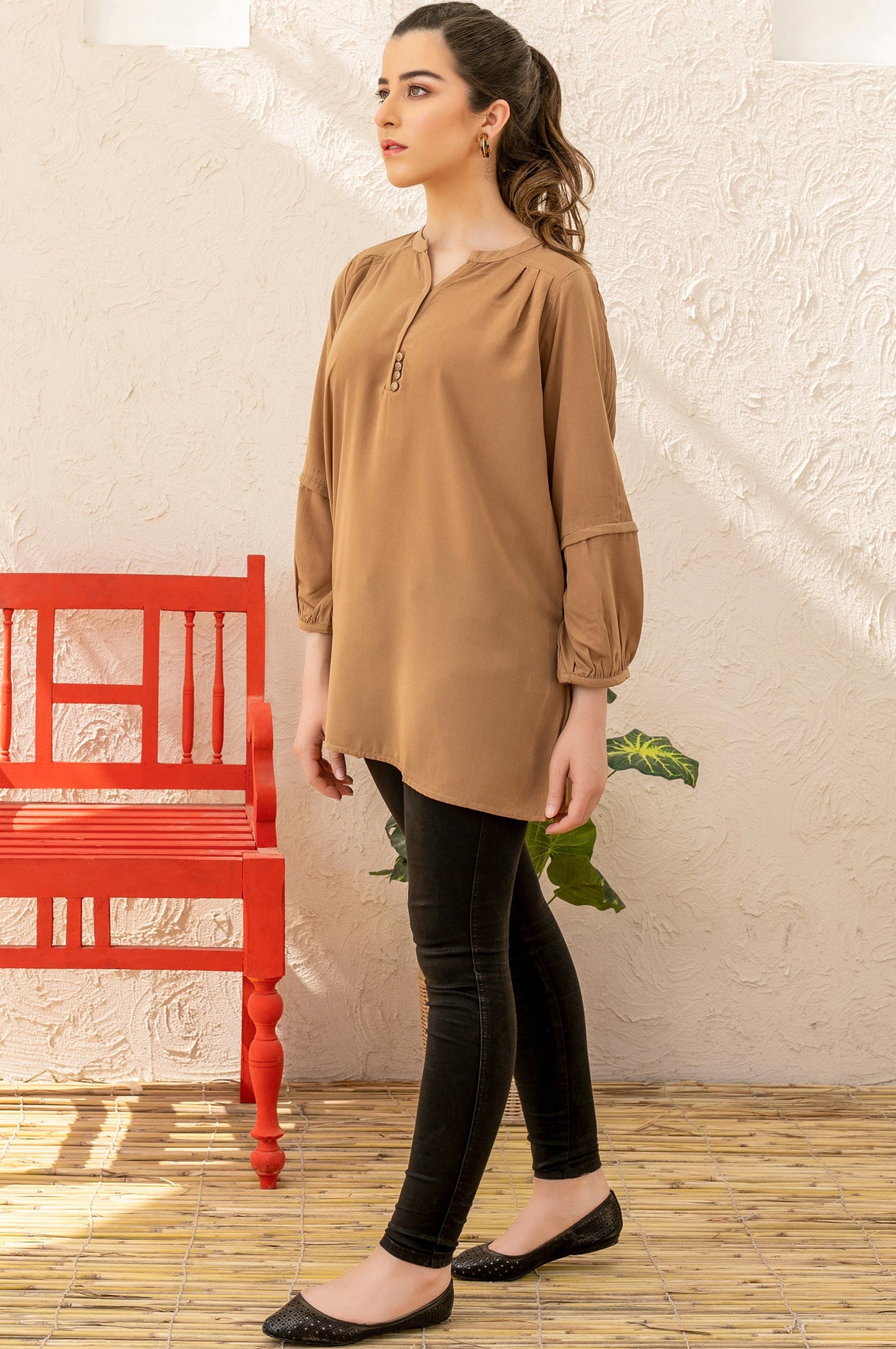 Stitched 1 Piece Embellished Crepe Shirt