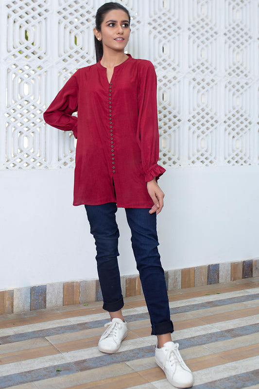 Stitched 1 Piece Embellished Crepe Shirt