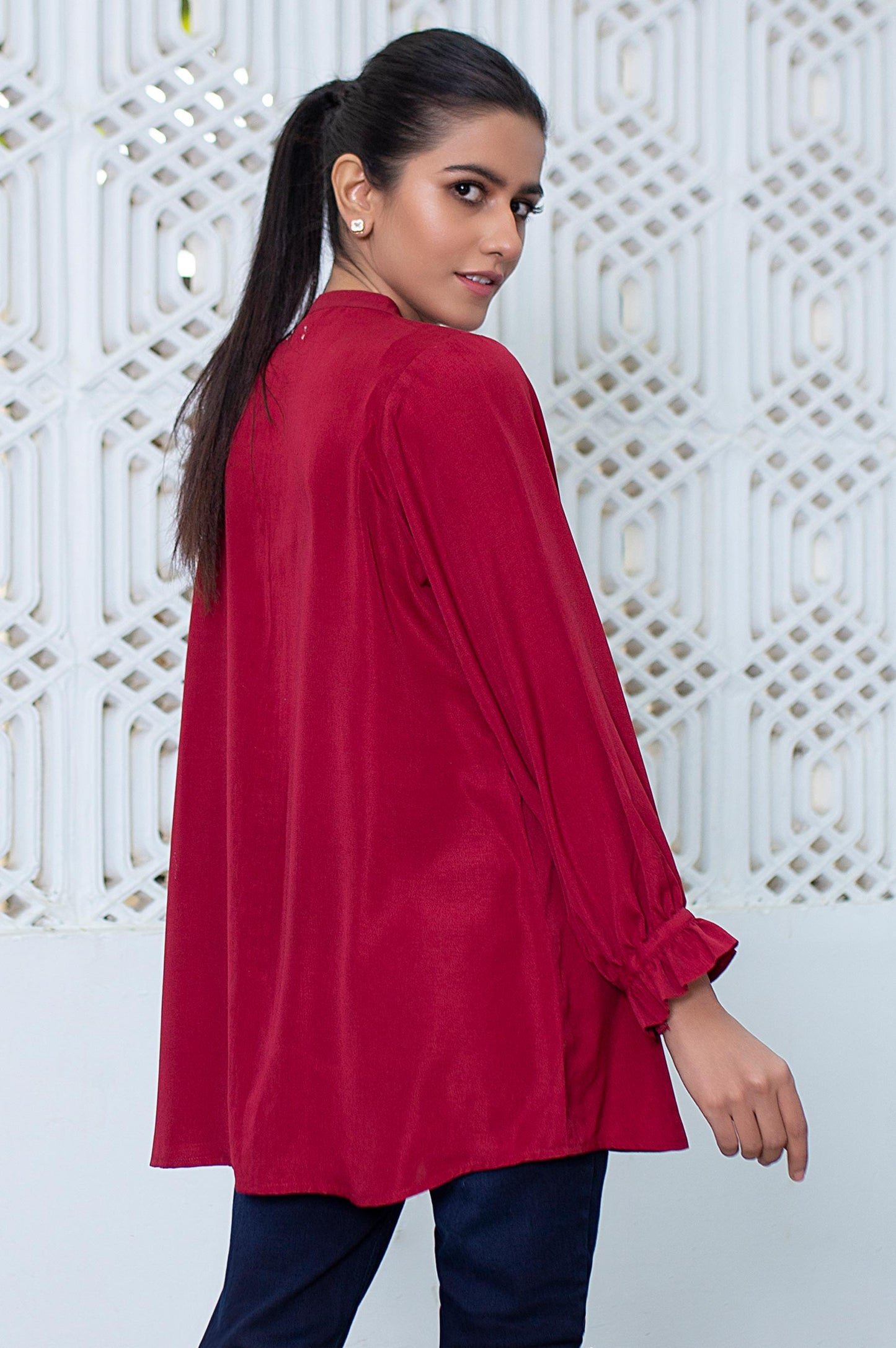 Stitched 1 Piece Embellished Crepe Shirt