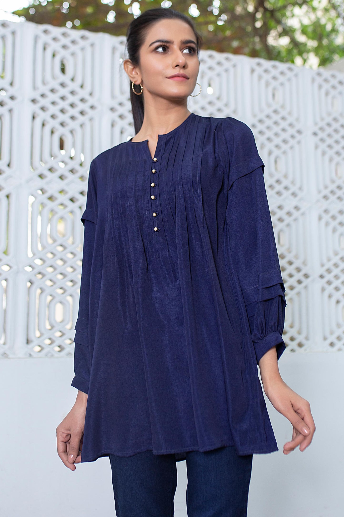 Stitched 1 Piece Embellished Crepe Shirt