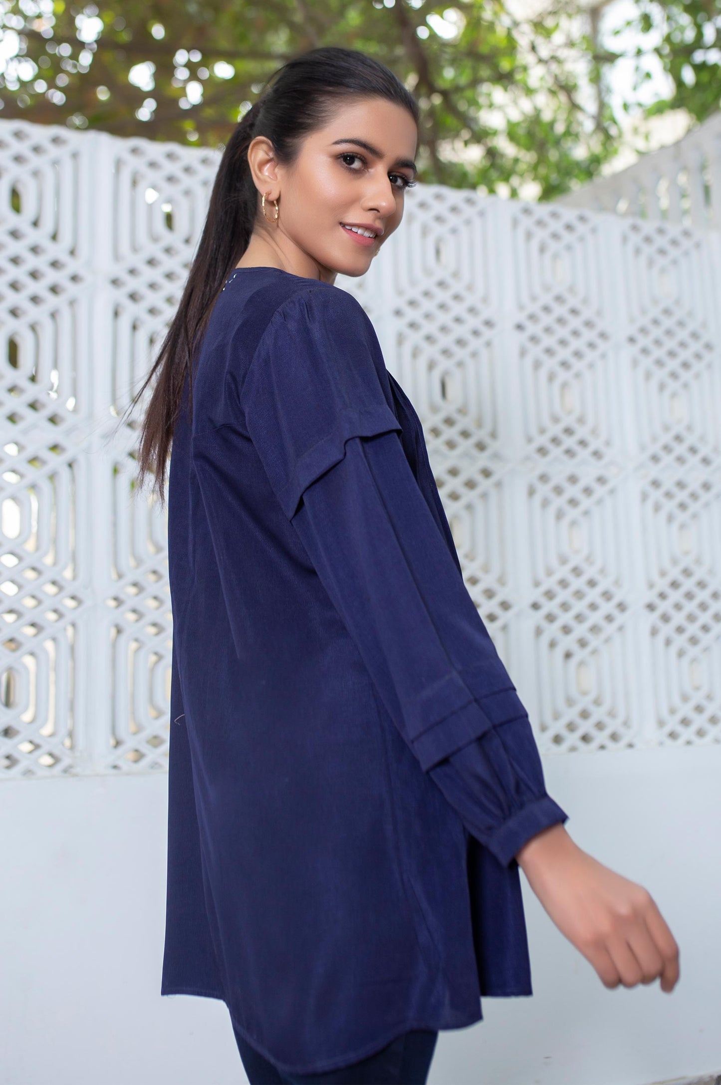 Stitched 1 Piece Embellished Crepe Shirt