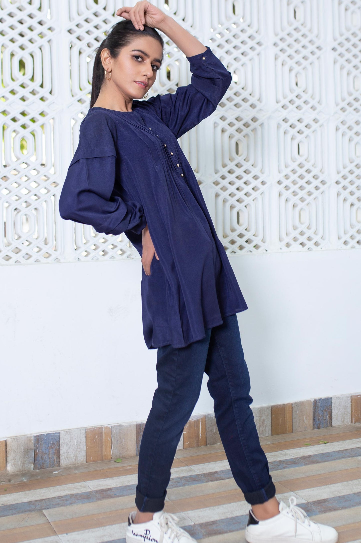 Stitched 1 Piece Embellished Crepe Shirt