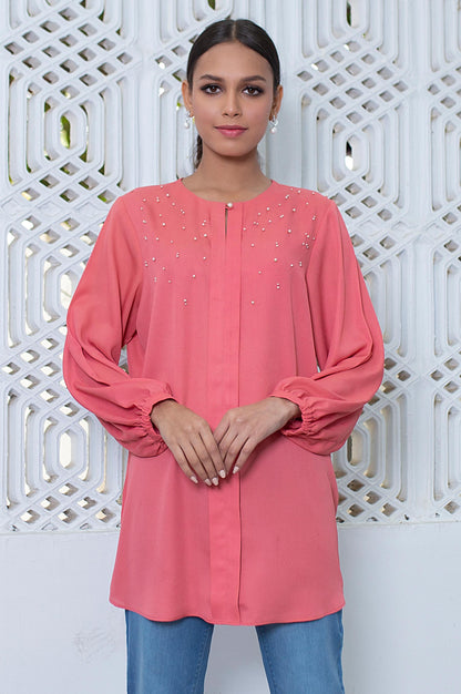 Stitched 1 Piece Embellished Crepe Shirt