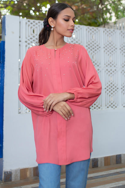 Stitched 1 Piece Embellished Crepe Shirt