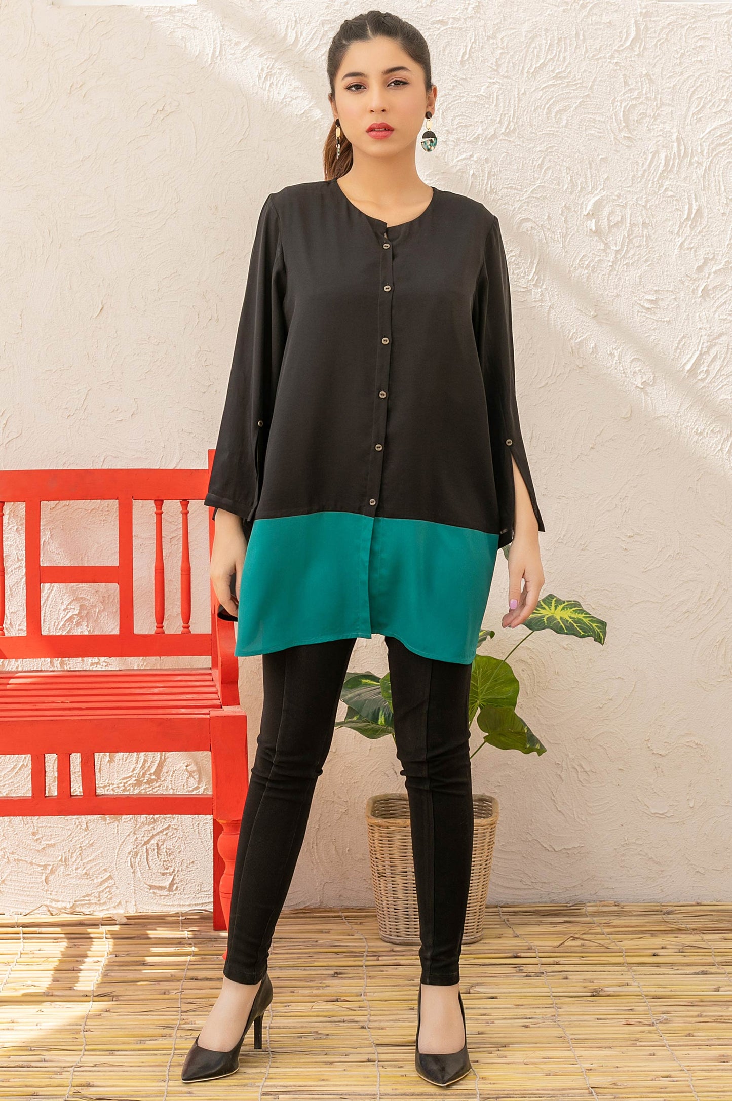 Stitched 1 Piece Embellished Crepe Shirt