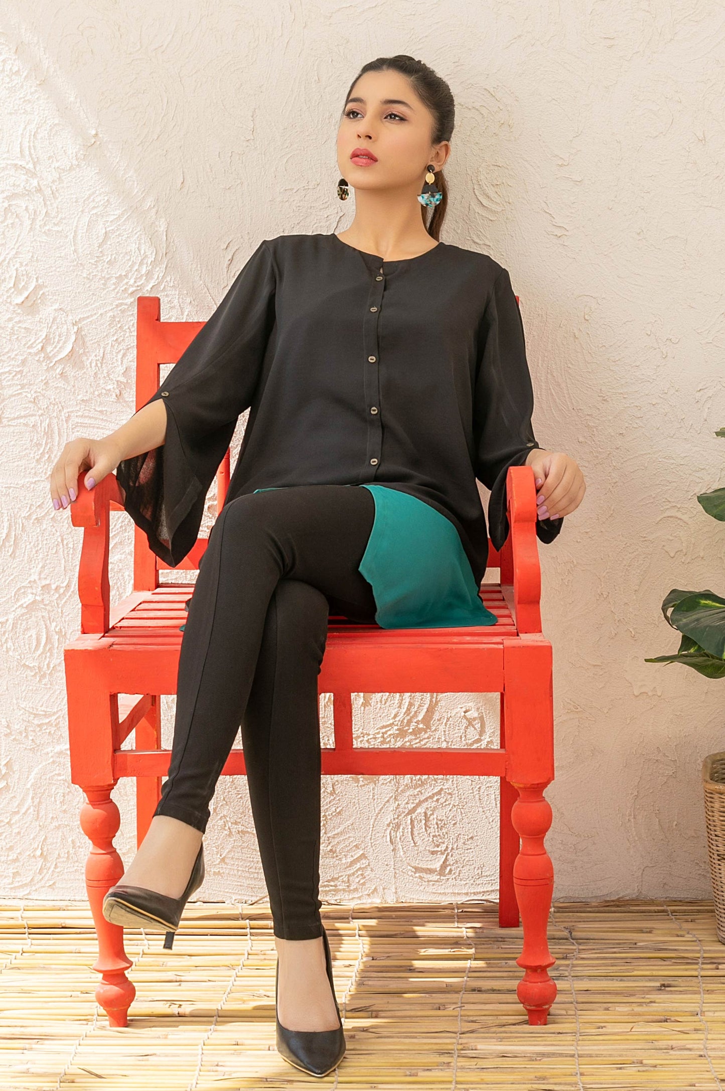 Stitched 1 Piece Embellished Crepe Shirt