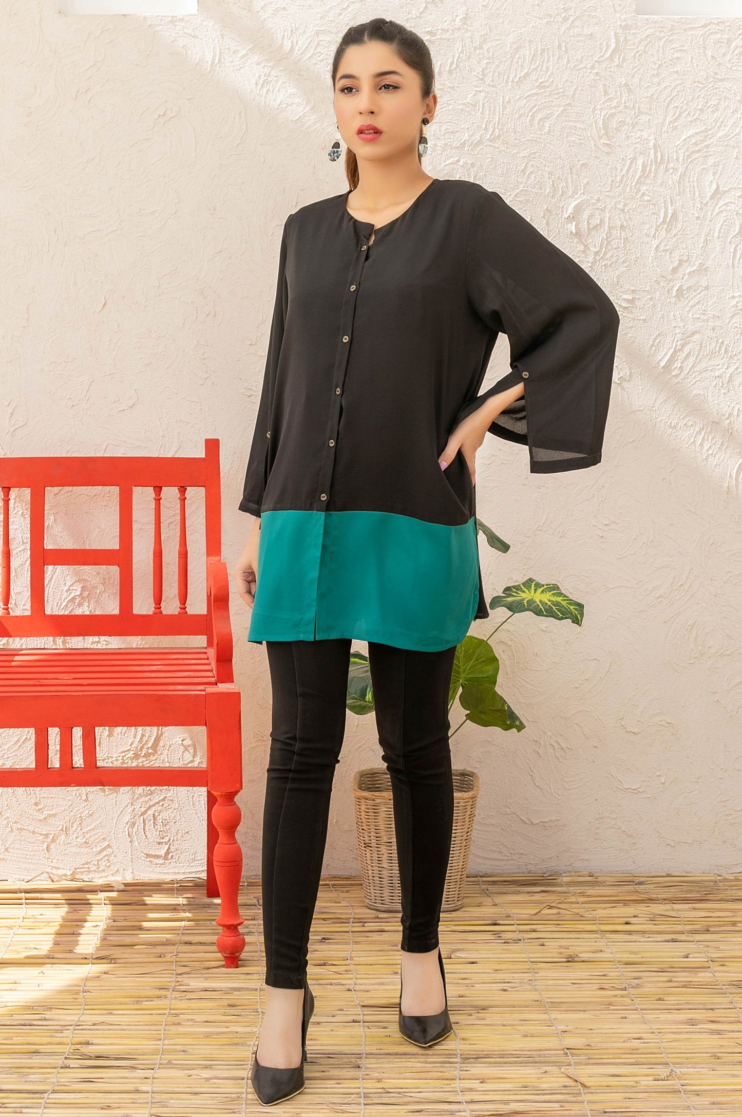 Stitched 1 Piece Embellished Crepe Shirt