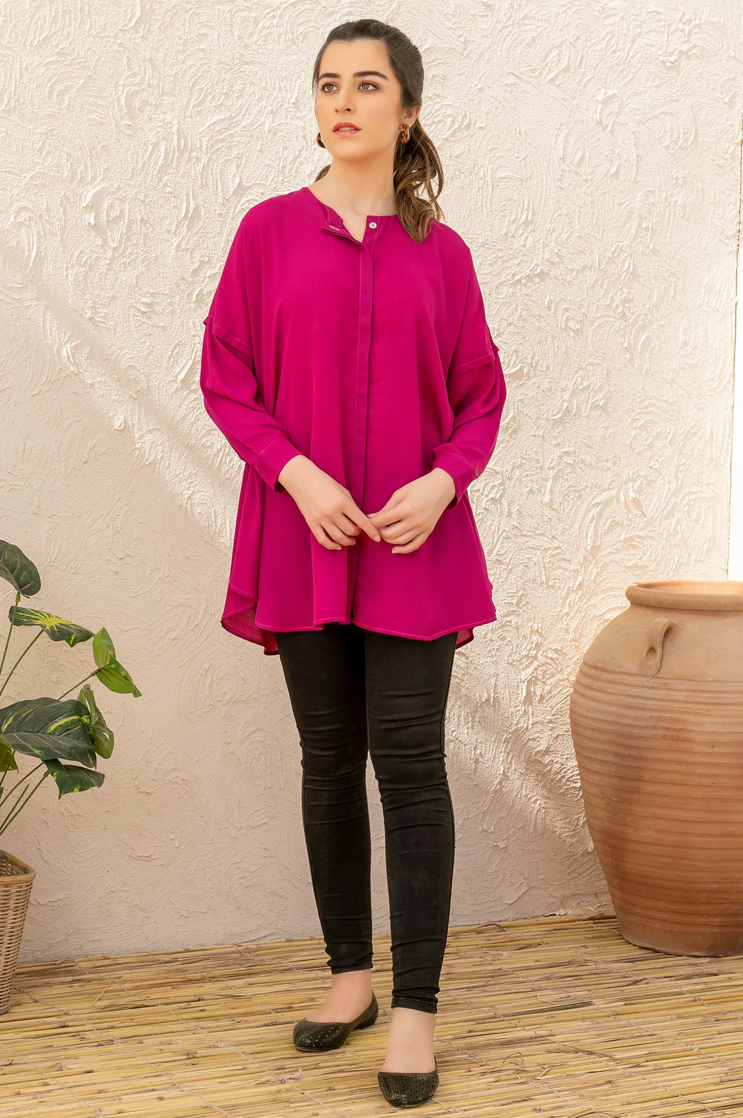 Stitched 1 Piece Embellished Crepe Shirt