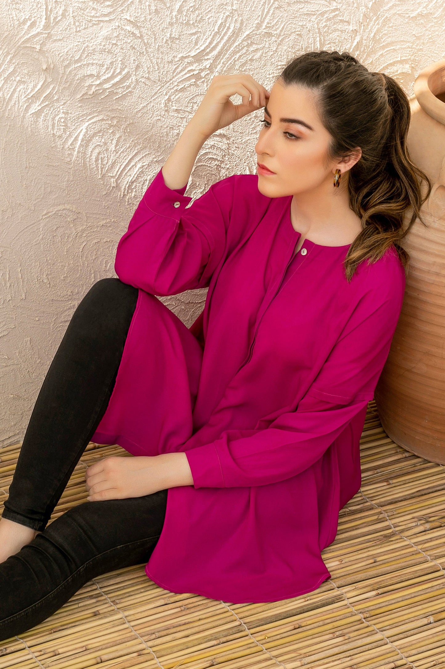 Stitched 1 Piece Embellished Crepe Shirt