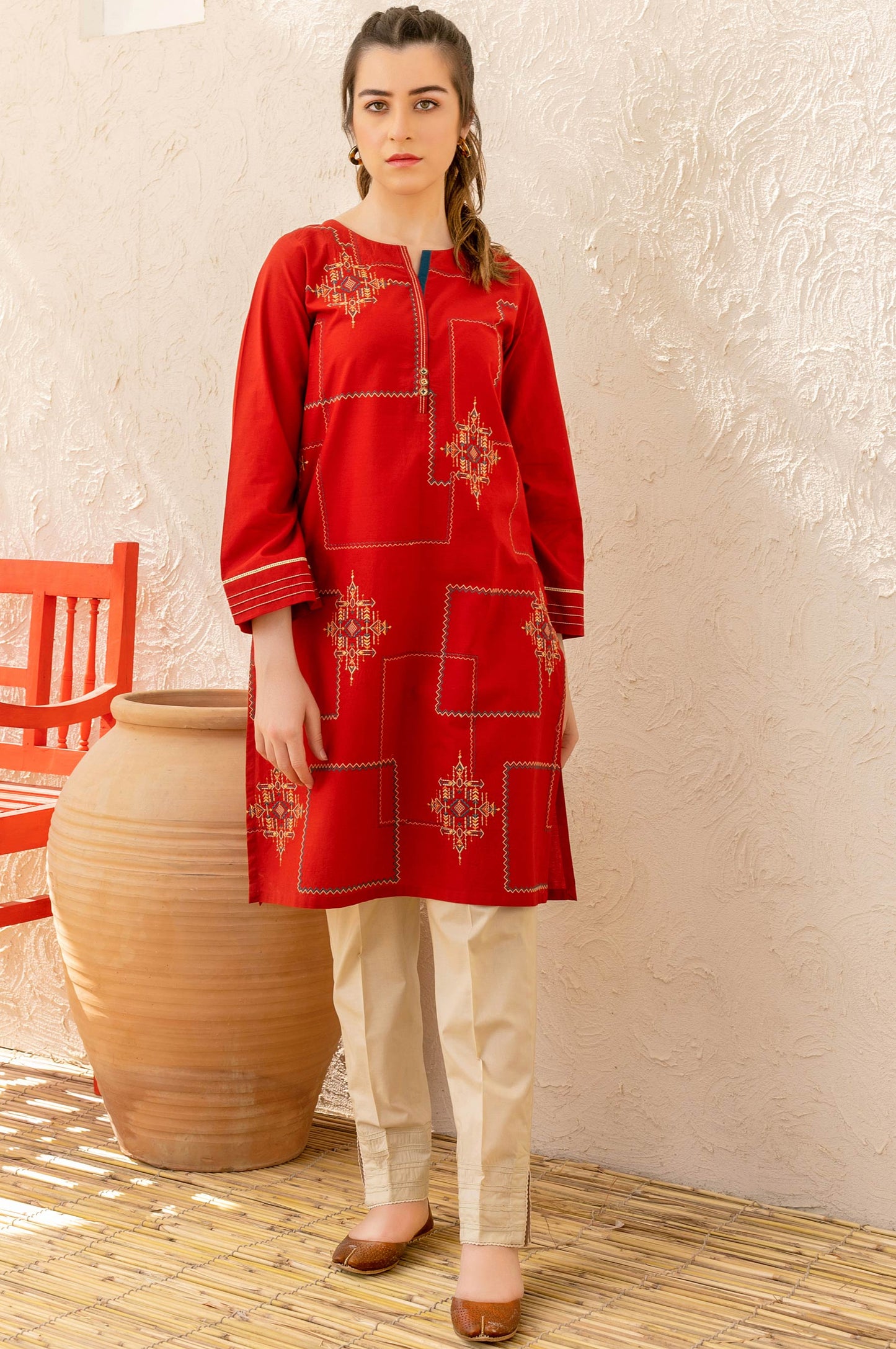 Stitched 1 Piece Embroidered Cambric Shirt