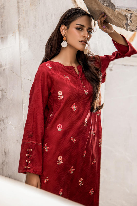 Stitched 1 Piece Self Jacquard Embroidered Shirt