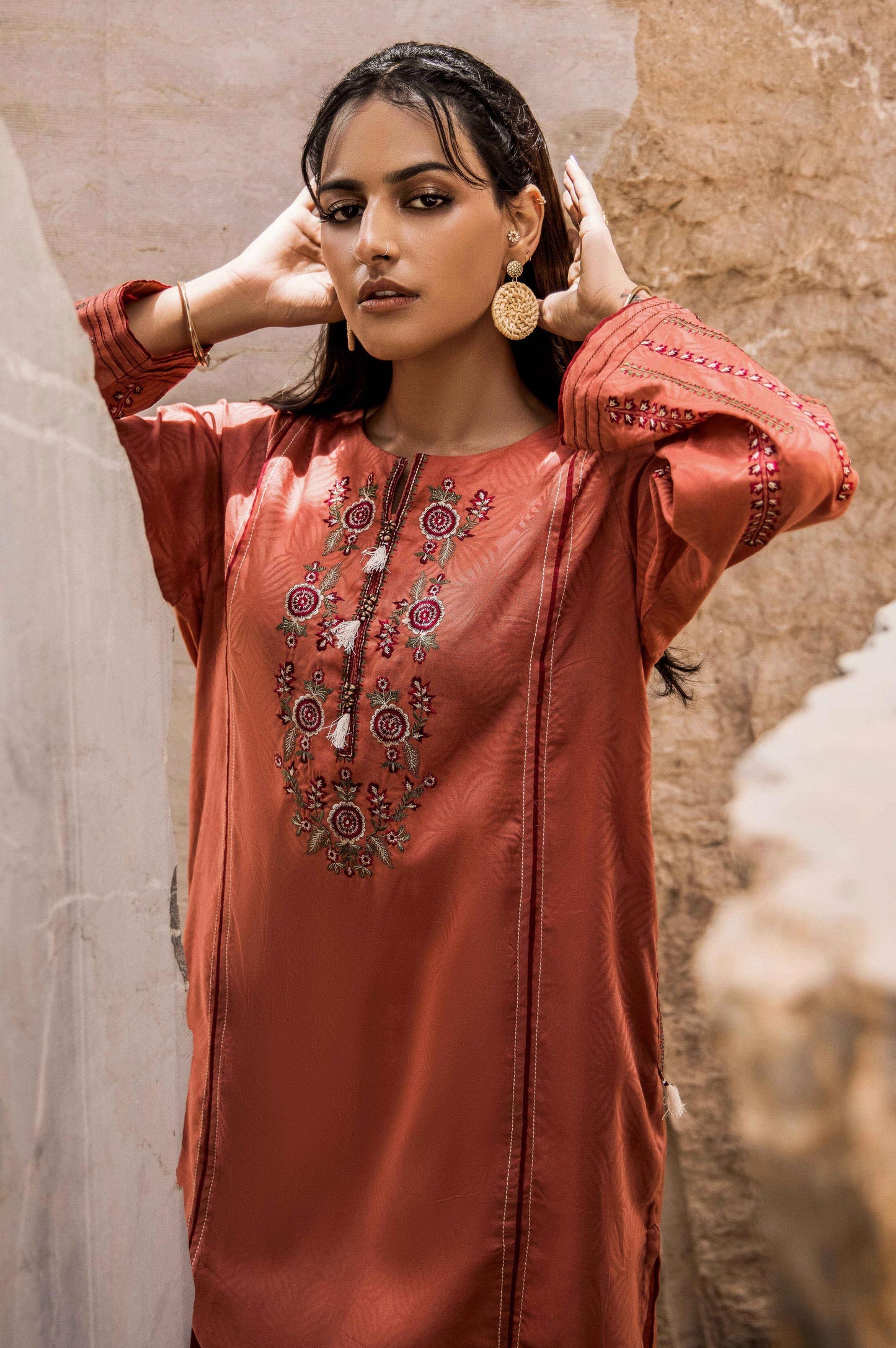 Stitched 1 Piece Embroidered Self-Jacquard Shirt