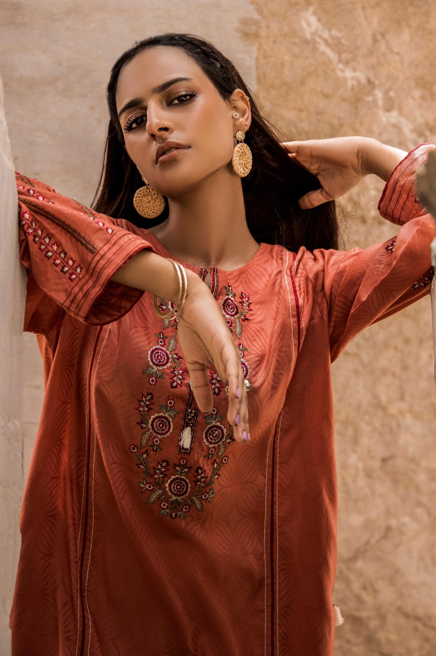 Stitched 1 Piece Embroidered Self-Jacquard Shirt