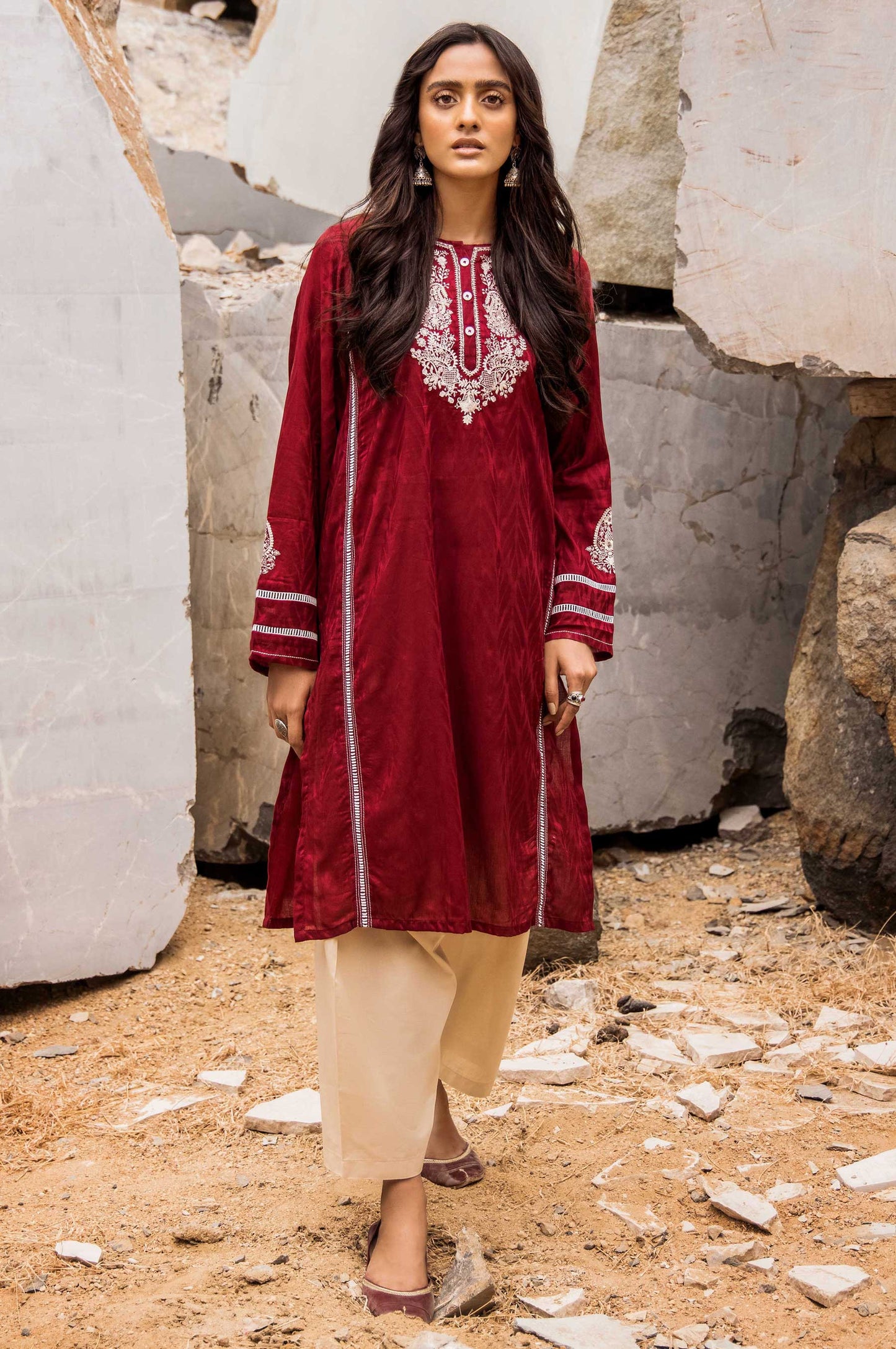 Stitched 1 Piece Embroidered Jacquard Shirt