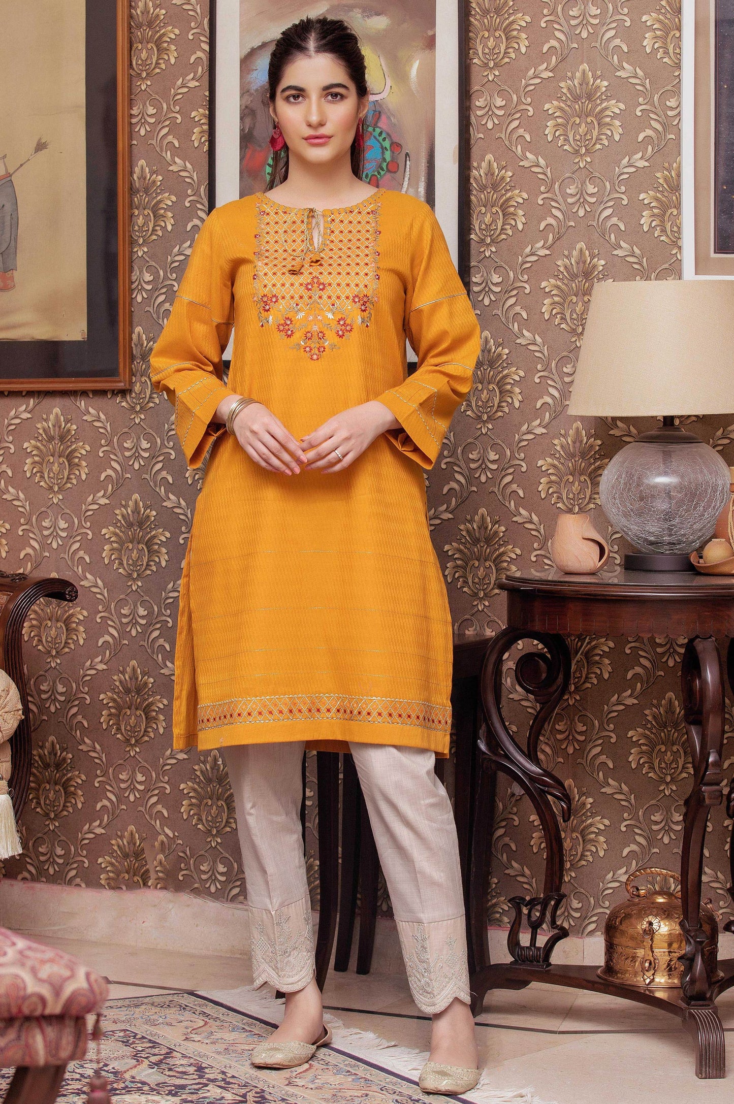 Stitched 1 Piece Embroidered Needle Chikan Top