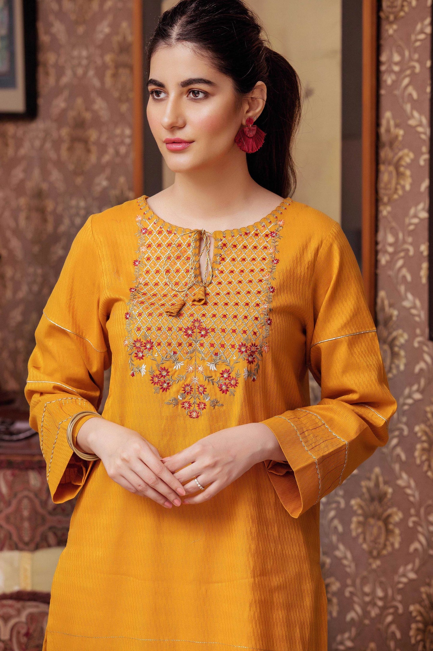 Stitched 1 Piece Embroidered Needle Chikan Top