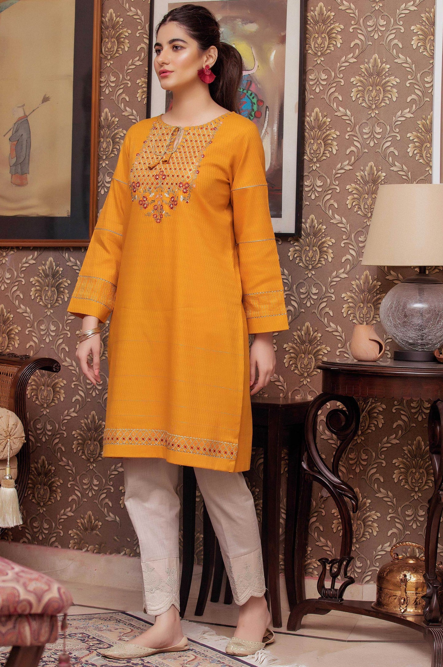 Stitched 1 Piece Embroidered Needle Chikan Top