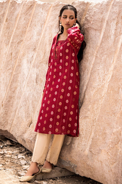 Stitched 1 Piece Embroidered Satin Jacquard Shirt