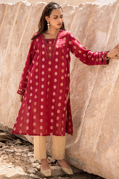 Stitched 1 Piece Embroidered Satin Jacquard Shirt