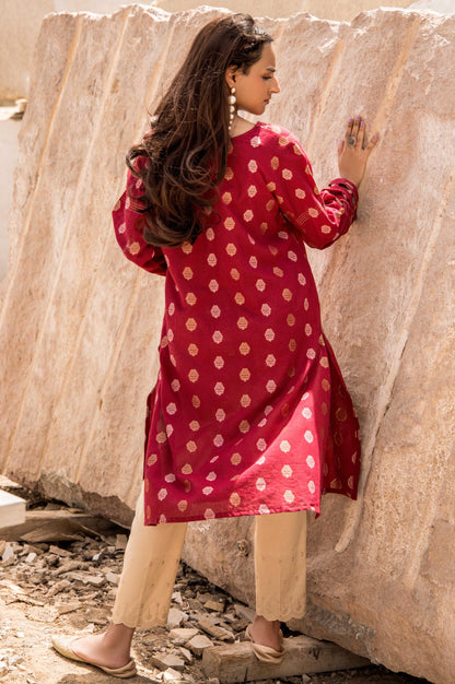 Stitched 1 Piece Embroidered Satin Jacquard Shirt