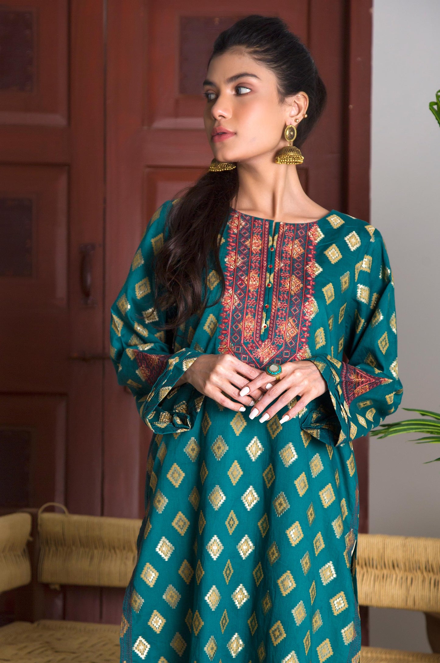 Stitched 1 Piece Satin jacquard Shirt