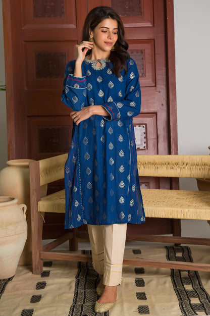 Stitched 1 Piece Satin jacquard Embroidered Shirt