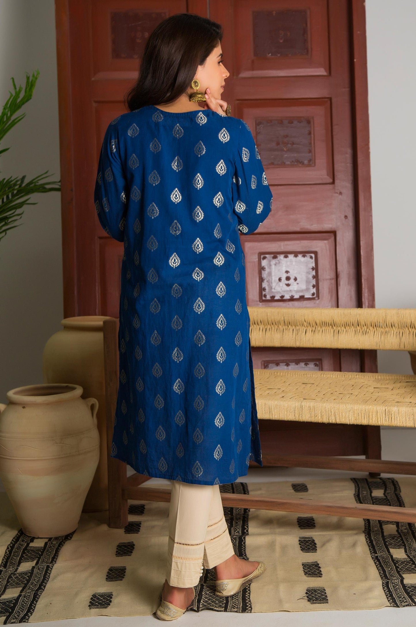 Stitched 1 Piece Satin jacquard Embroidered Shirt