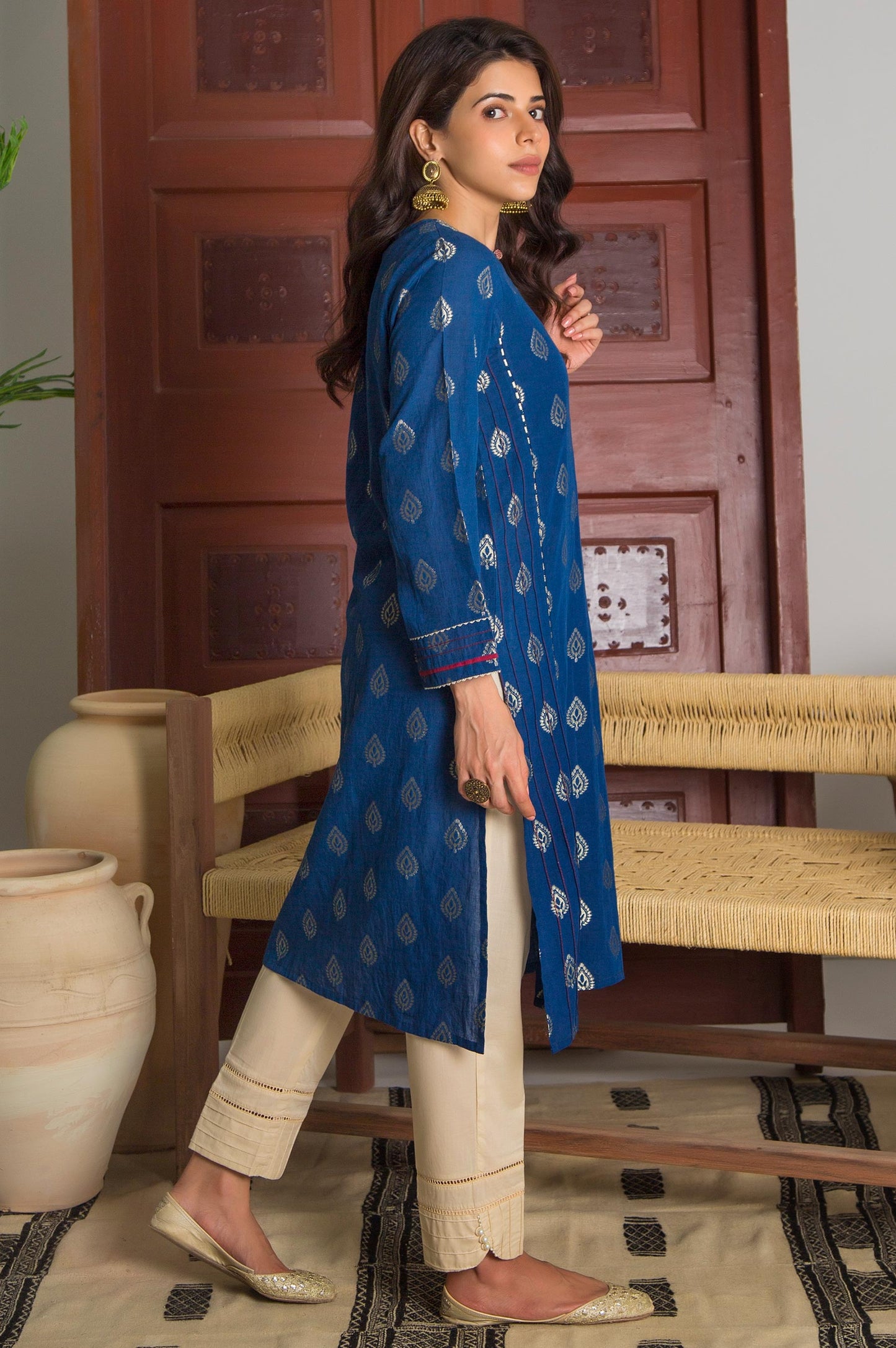 Stitched 1 Piece Satin jacquard Embroidered Shirt