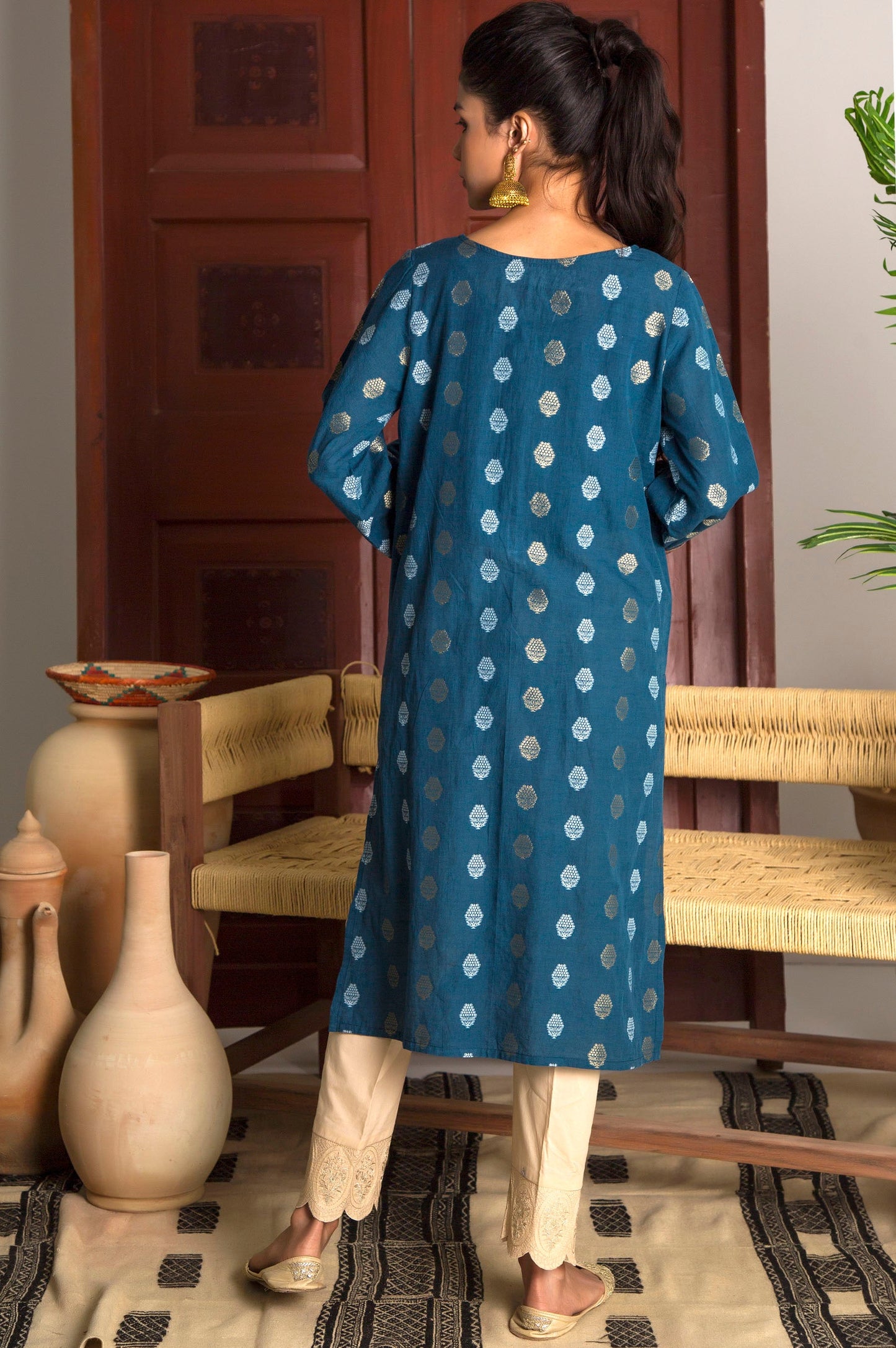 Stitched 1 Piece Satin Jacquard Embroidered Top