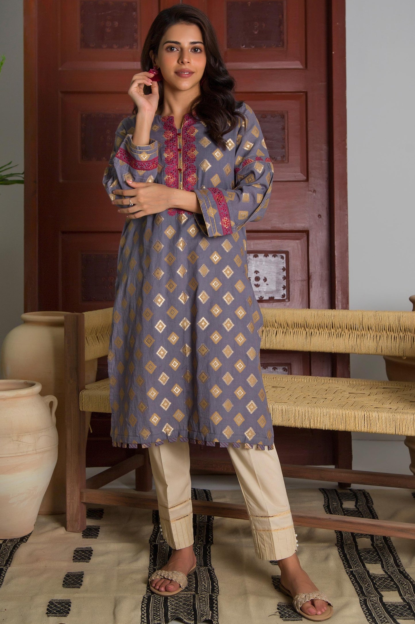 Stitched 1 Piece Satin jacquard Shirt