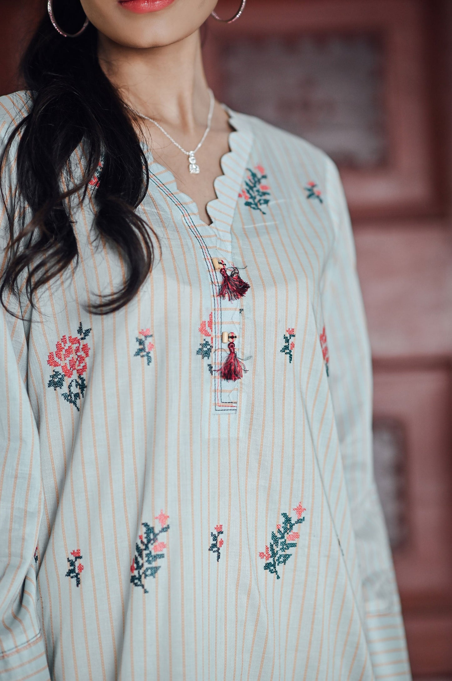 Stitched 1 Piece Yarn Dyed Stripes Shirt