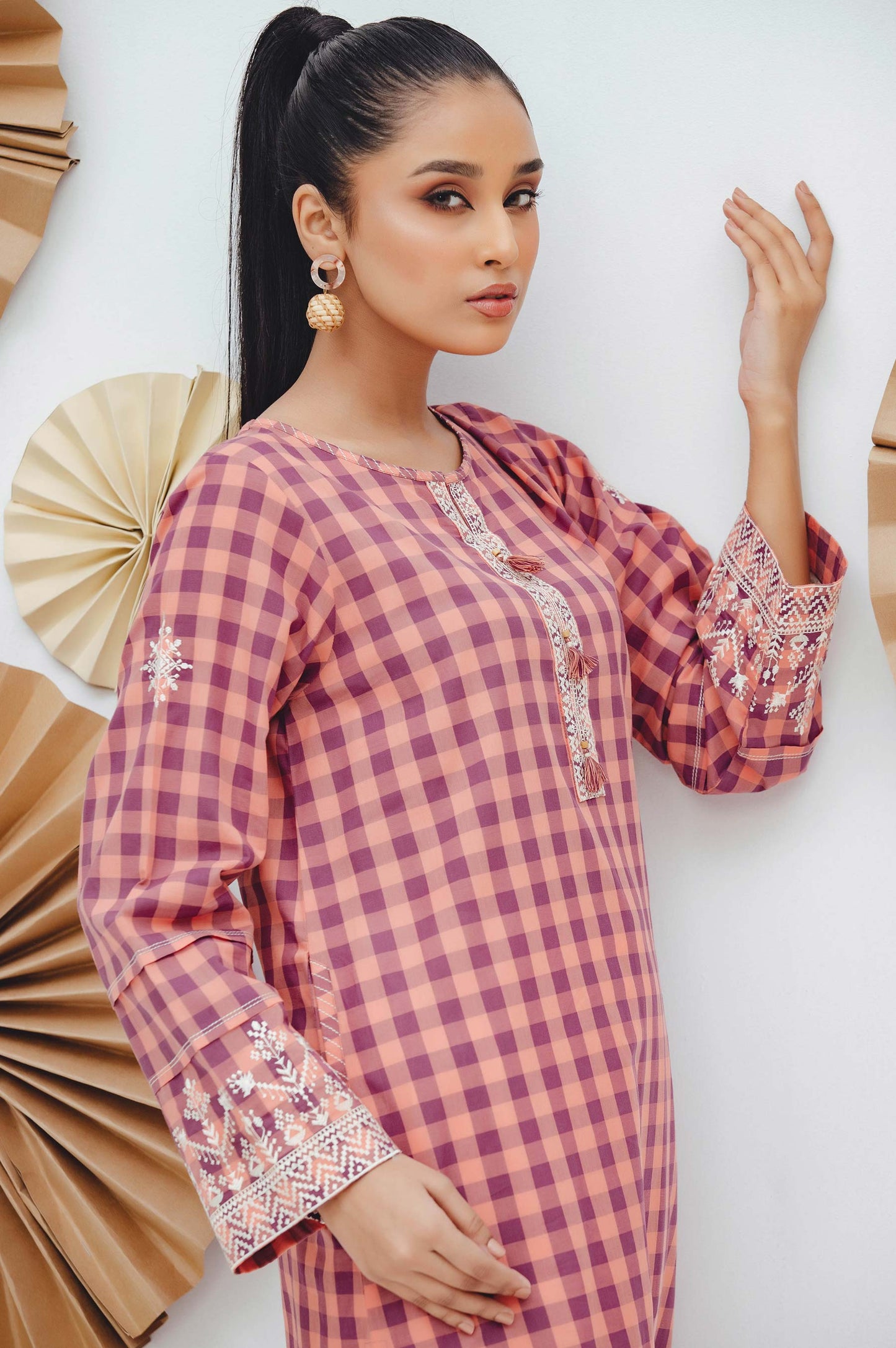 Stitched 1 Piece Embroidered Yarn Dyed Shirt