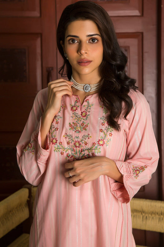 Stitched 1 Piece Yarn Dyed Stripes Embroidered Top