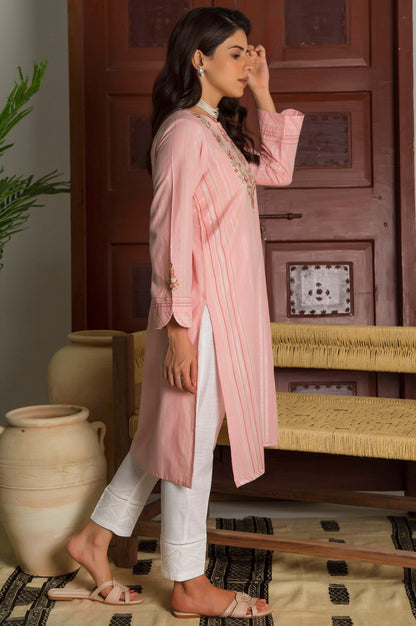 Stitched 1 Piece Yarn Dyed Stripes Embroidered Top