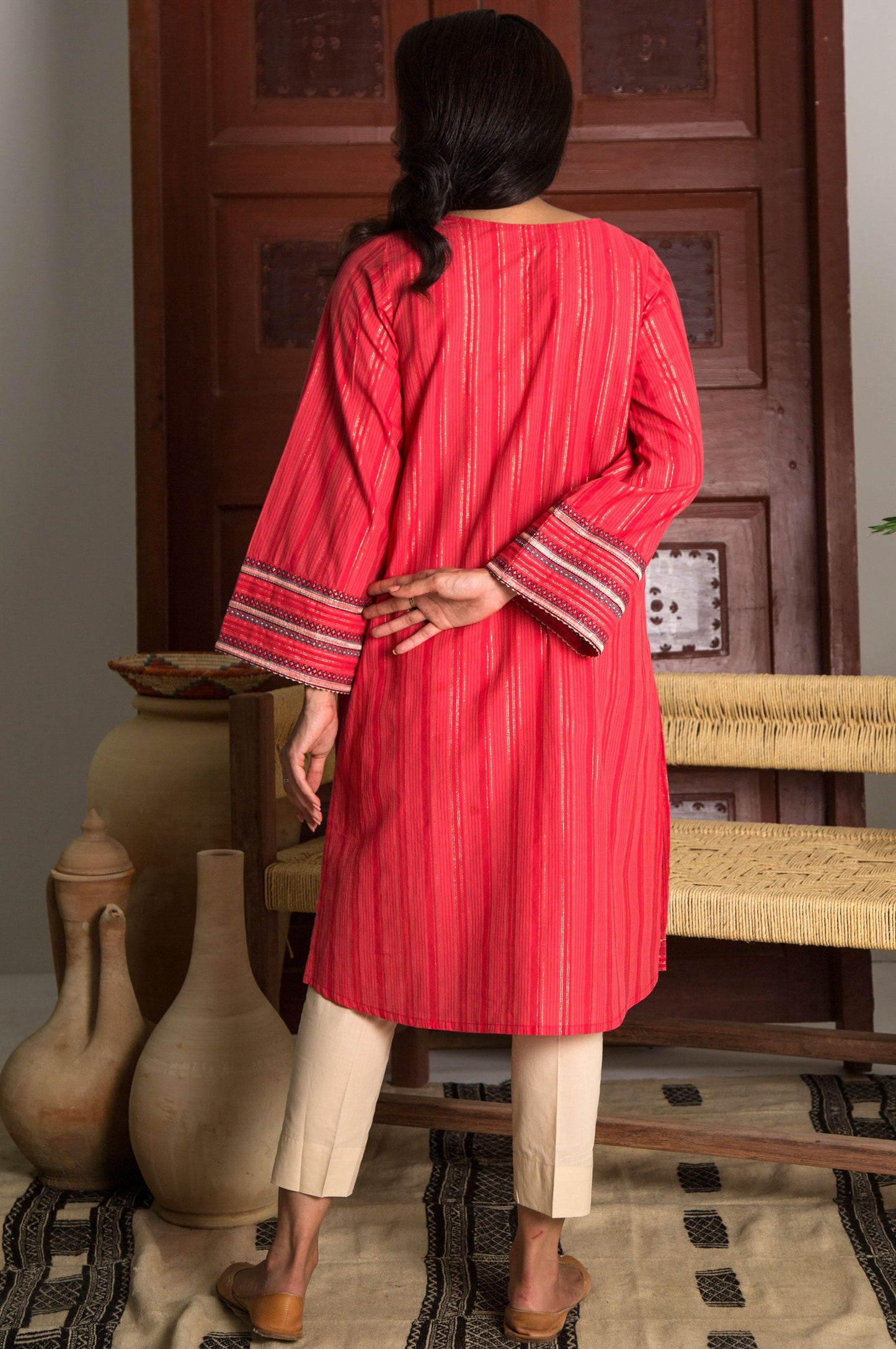 Stitched 1 Piece Yarn Dyed Stripes Shirt