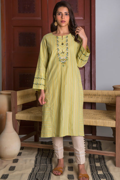 Stitched 1 Piece Yarn Dyed Stripes Embroidered Top