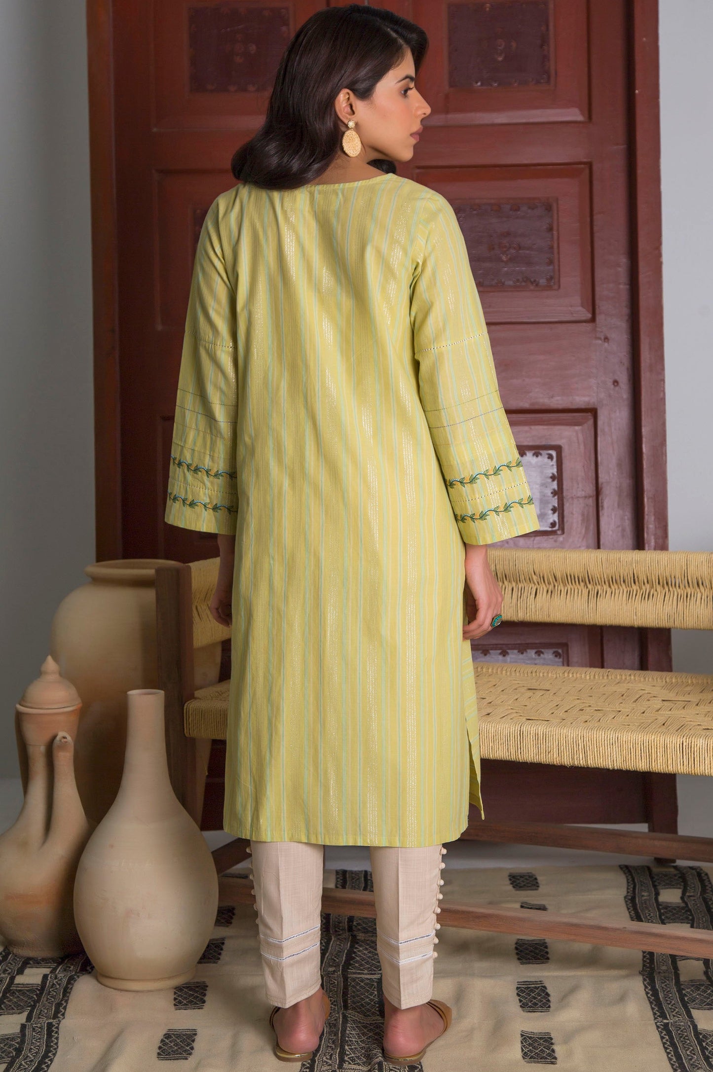 Stitched 1 Piece Yarn Dyed Stripes Embroidered Top