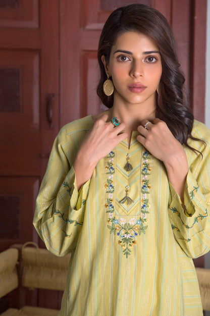 Stitched 1 Piece Yarn Dyed Stripes Embroidered Top