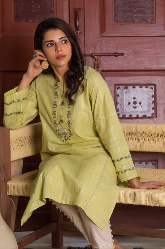 Stitched 1 Piece Yarn Dyed Stripes Embroidered Top