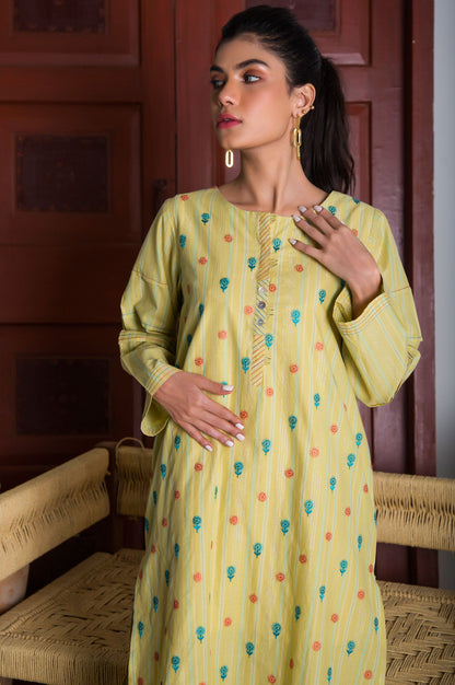 Stitched 1 Piece Embroidered Yarn Dyed Stripes Shirt