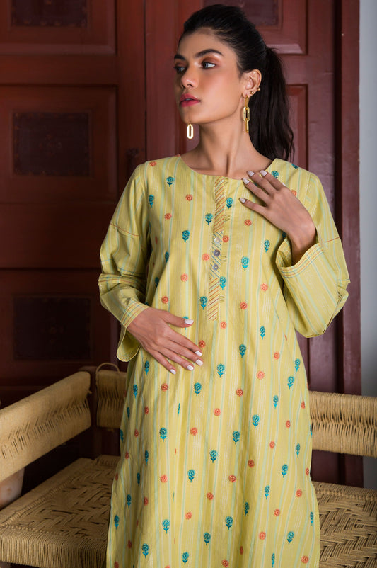 Stitched 1 Piece Embroidered Yarn Dyed Stripes Shirt