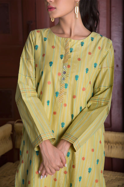 Stitched 1 Piece Embroidered Yarn Dyed Stripes Shirt