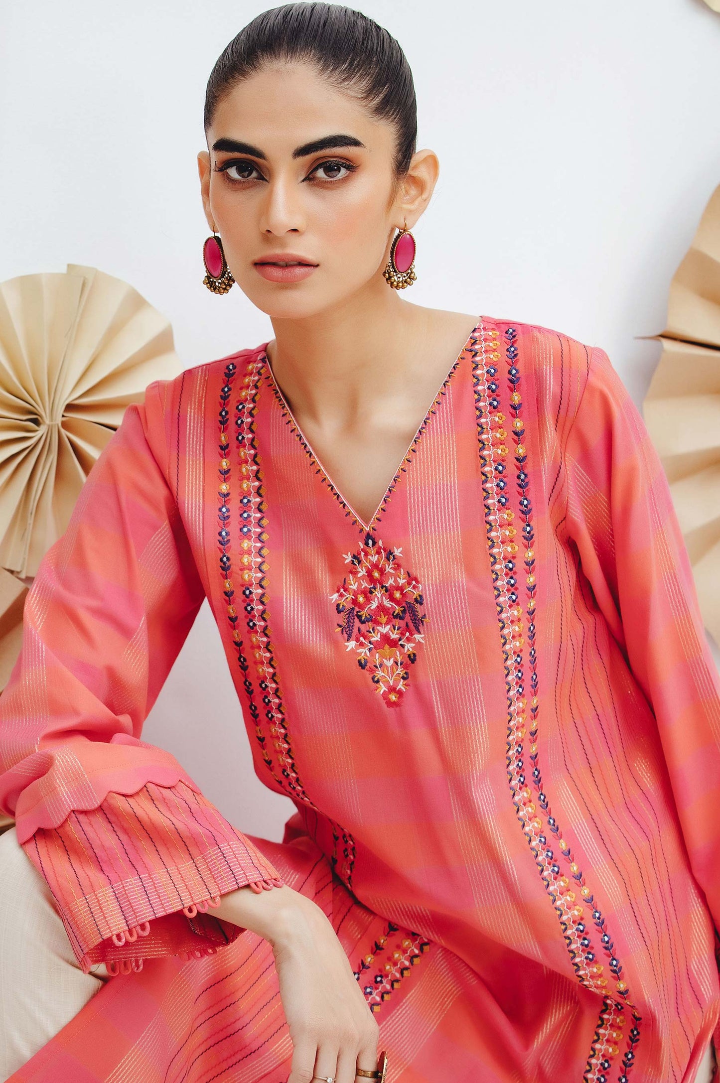 Stitched 1 Piece Embroidered Yarn Dyed Shirt