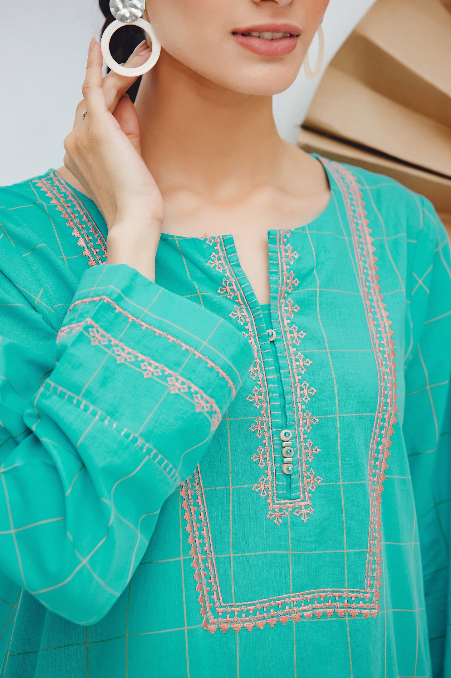 Stitched 1 Piece Embroidered Yarn Dyed Shirt