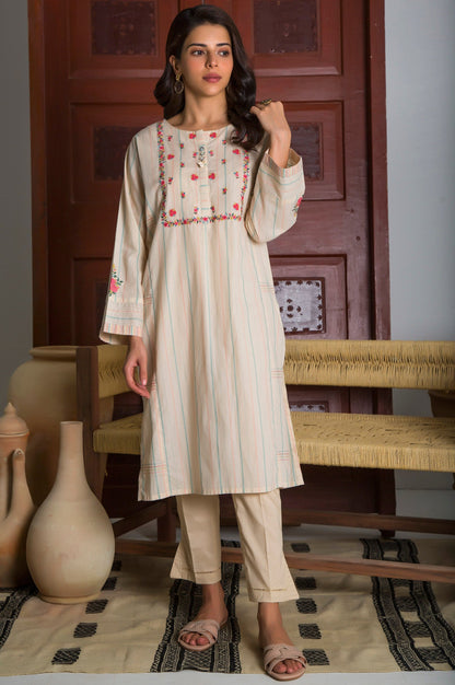 Stitched 1 Piece Yarn Dyed Stripes Embroidered Top