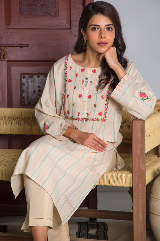 Stitched 1 Piece Yarn Dyed Stripes Embroidered Top