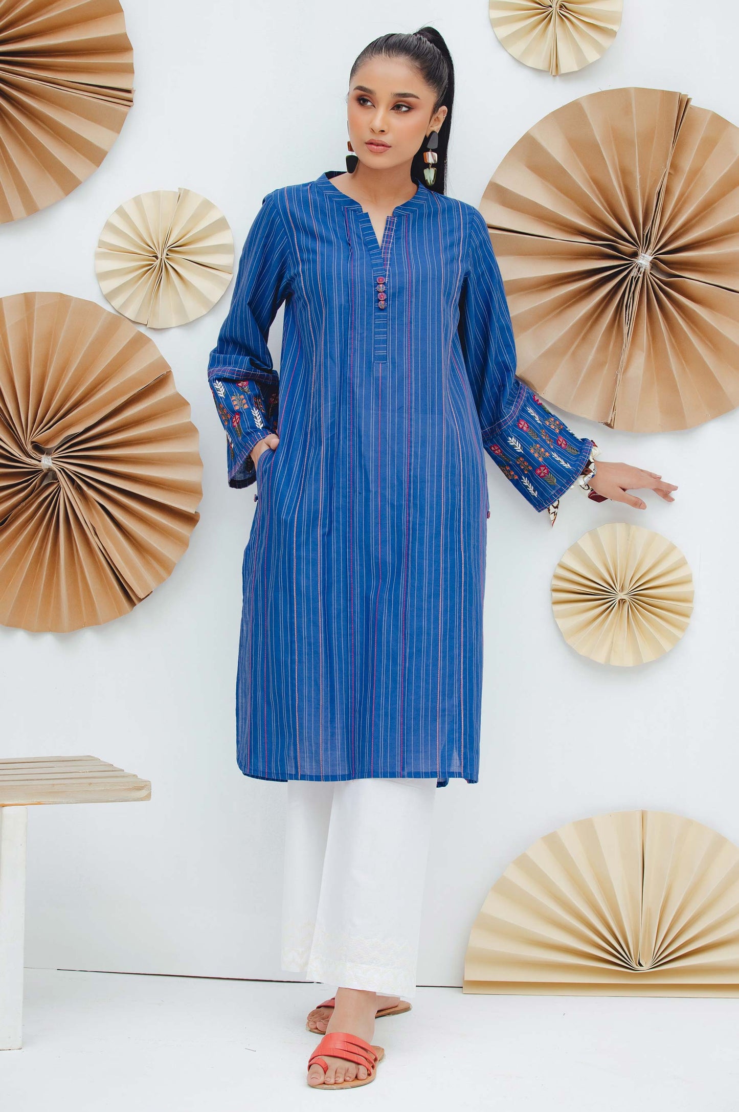 Stitched 1 Piece Embroidered Yarn Dyed Shirt