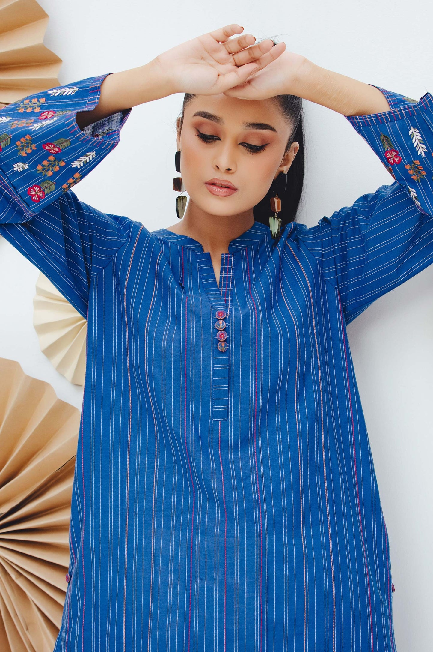 Stitched 1 Piece Embroidered Yarn Dyed Shirt