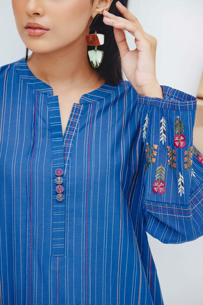 Stitched 1 Piece Embroidered Yarn Dyed Shirt