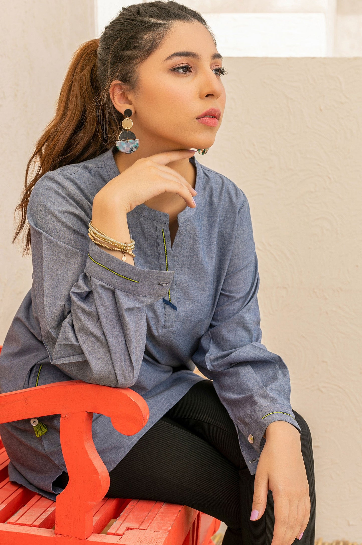 Stitched 1 Piece Chambray Shirt